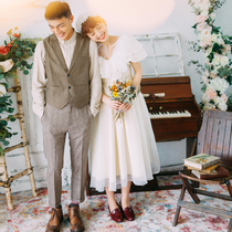 Retro photo French light wedding bride Super fairy dream simple satin go out gauze port style antique wedding dress thin