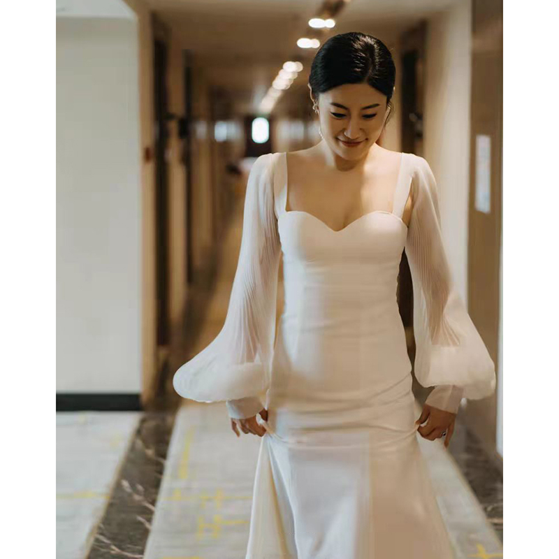 Wedding dress, brace for bride, evening dress, french style, long sleeve, 
