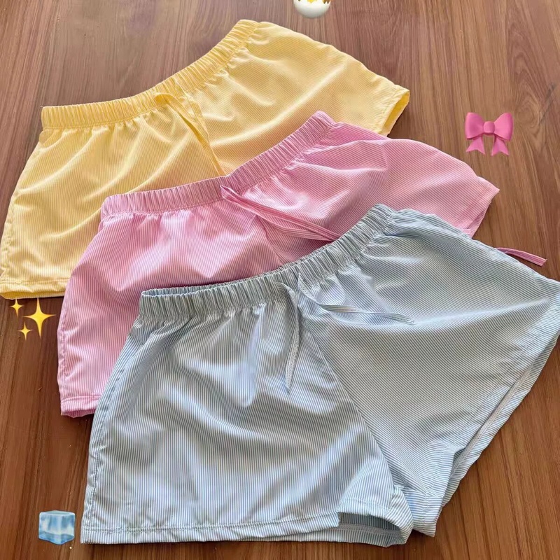 [Sea Sparkle] Beach Shorts Korean Style ins Striped Elastic Drawstring Casual Shorts Quick-Drying Beach Pants