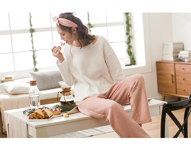 Jing Yun vài bộ đồ ngủ mùa thu và mùa đông cotton air gác lửng dịch vụ nhà nam dài tay ấm áp phụ nữ phục vụ nhà đồ ngủ nam hàn quốc