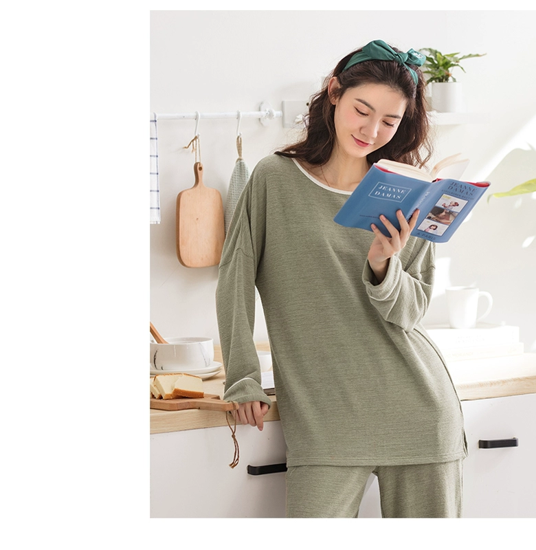 Jing Yun nữ đồ ngủ mùa thu lỏng tay dài cotton nhà quần áo đơn giản phù hợp với thời trang phục vụ nhà thời trang nữ mùa xuân