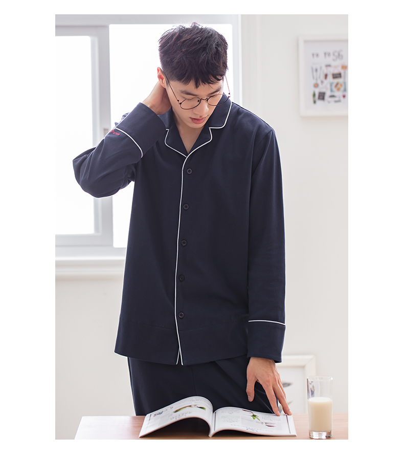 Jing Yun mùa thu nam đồ ngủ cotton đơn giản phù hợp với áo dài tay nhà quần áo cotton lỏng nhà quần áo nam shop thời trang nam