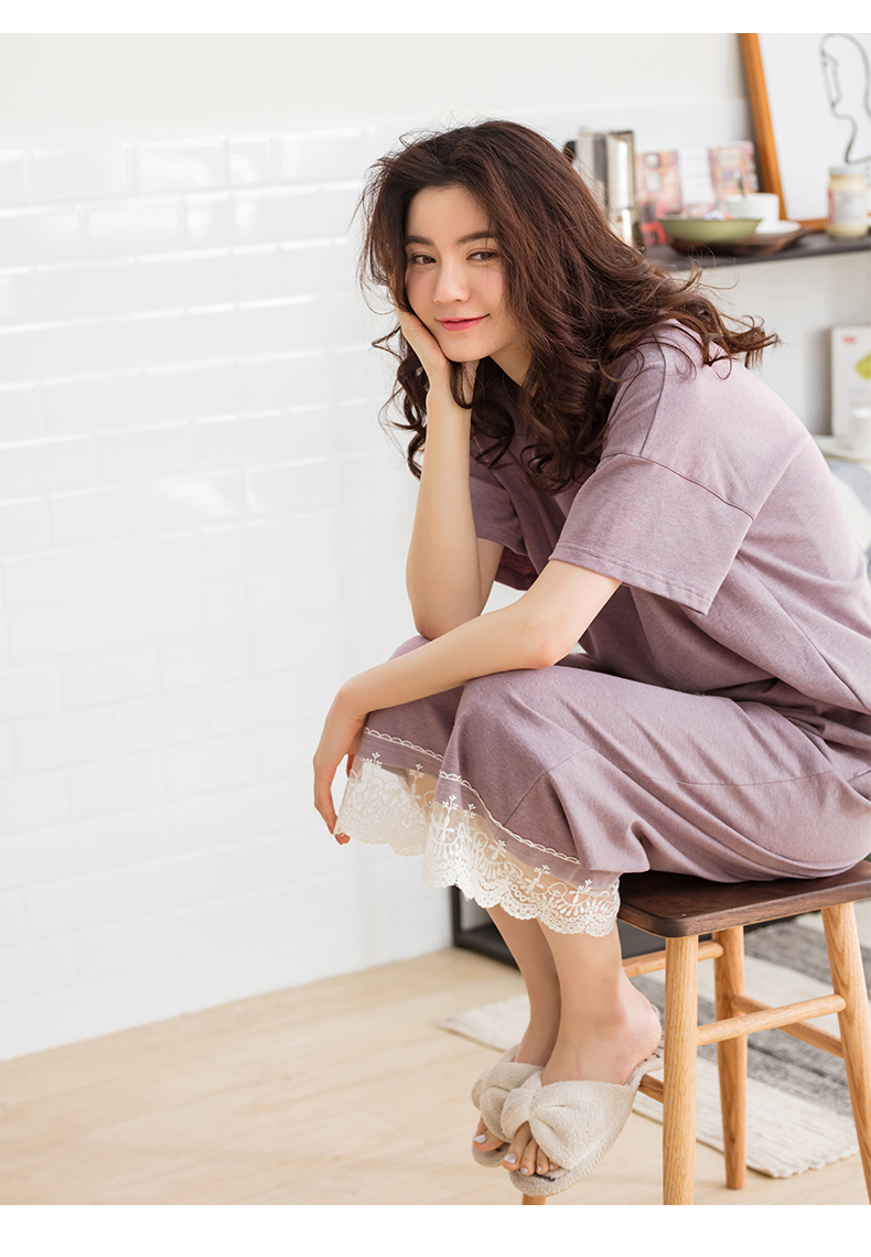Bộ đồ ngủ của phụ nữ Jing Yun phù hợp với mùa hè cotton ngắn tay đơn giản Dịch vụ tại nhà giản dị có thể mặc quần áo ở nhà của phụ nữ những kiểu đồ bộ may đẹp