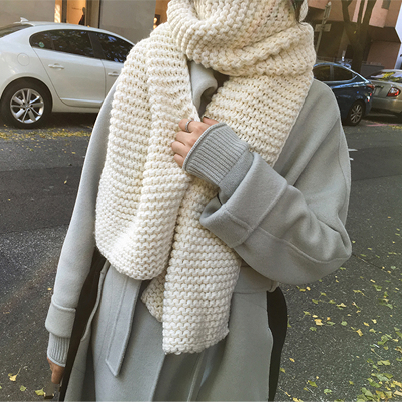 New Thick Yarn Handmade Scarf for Women, Korean Style Versatile Winter Thickened Warm Knitted Scarf for Students, Couple's Solid Color Neck Warmer for Men New Thick Yarn Handmade Scarf for Women, Korean Style Versatile Winter Thickened Warm Knitted Scarf for Students, Couple's Solid Color Neck Warmer for Men
