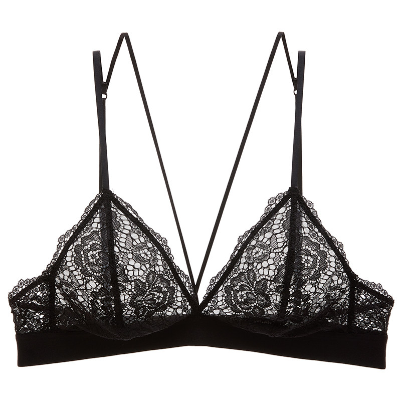 Girl beauty house sexy lace no steel ring no sponge bra ultra-thin transparent strap black vibrato net red underwear
