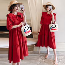 2022 Summer new pregnant women Summer dress nets Red money Yangqi Spicy Mother Big Code Loose Pregnancy Woman Dress Dress