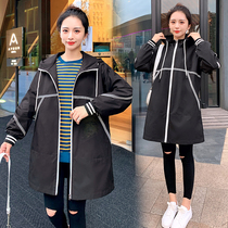 Pregnant Woman Spring Autumn Season Jacket 2022 New Tide Moms Loose big code Pregnancy Woman dress Korean version with long section in the hat windsuit