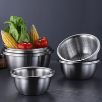 304 stainless steel basin household kitchen basin egg basin and basin thickened deepening vegetable washing basin large round bottom baking