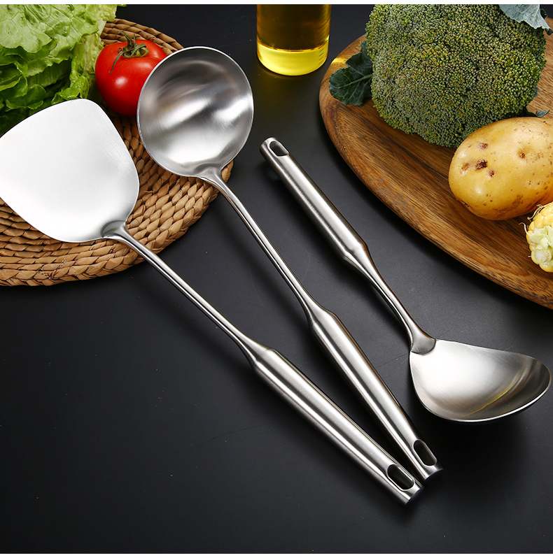 Ogman thép không gỉ thìa nấu ăn xẻng nhà bếp cung cấp sắt con bếp đơn bản sao dày dài xử lý chống vảy giá để gia vị