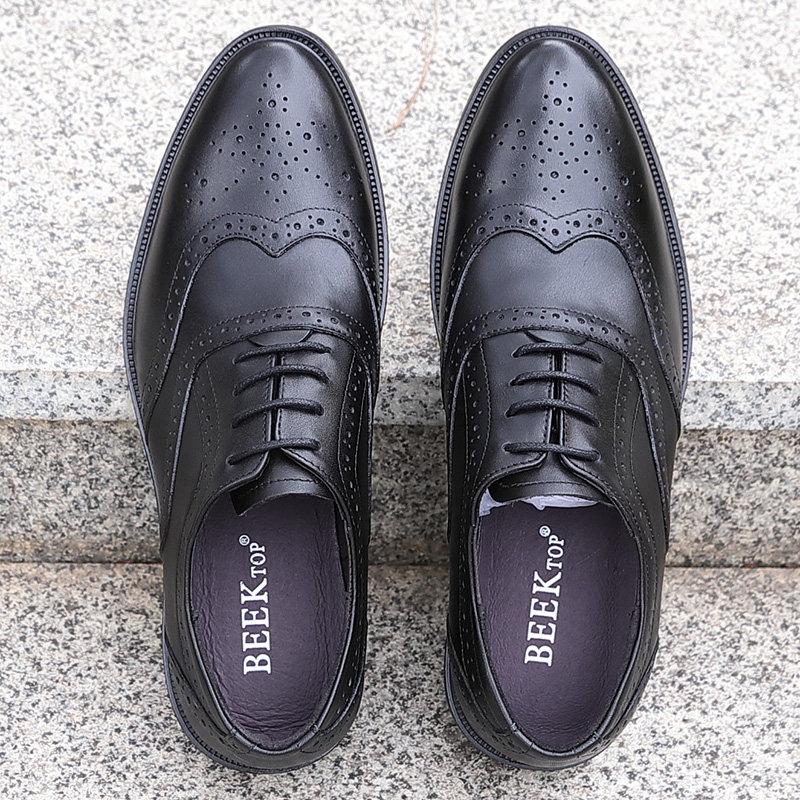 Foreign trade men's shoes genuine leather brogue carving business formal wear leather shoes men's head layer cowhide professional business leisure leather shoes