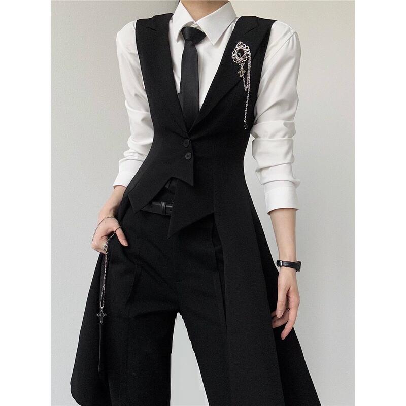 Palace-Style Black Slim-Fitting Waist-Cinching Swallowtail Tailcoat Suit Vest for Men and Women, Dark Neutral Style Suit Jacket Trendy Palace-Style Black Slim-Fitting Waist-Cinching Swallowtail Tailcoat Suit Vest for Men and Women, Dark Neutral Style Suit Jacket Trendy