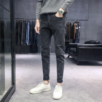 2019 spring and autumn new jeans mens Korean version of the trend wild slim small feet black wild casual straight trousers