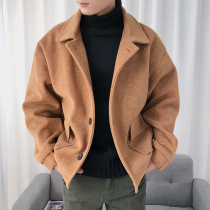 Wool coat mens short autumn and winter new loose trend mens youth fashion simple casual coat