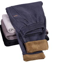 Moms woolen casual pants for women in autumn and winter middle-aged and elderly loose high-waisted straight pants plus velvet warm outer trousers