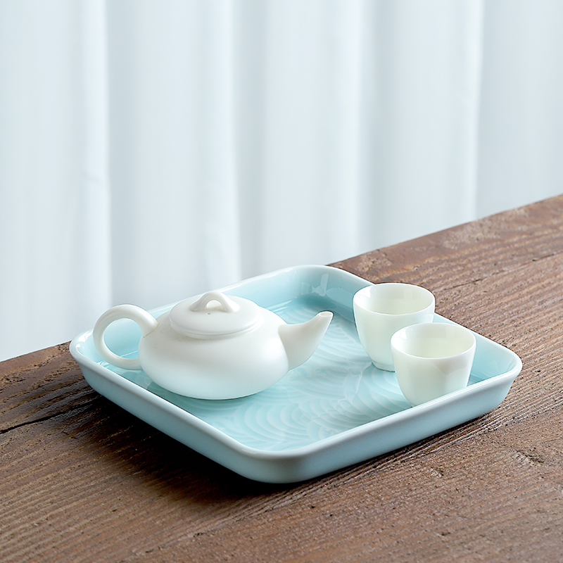 Mud seal small household ground tea set square, a rectangle dry mercifully set contracted ceramic tea saucer kung fu tea set
