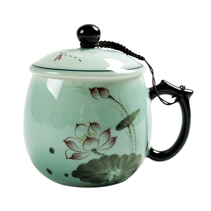 Ceramic cups a single female glass with cover filter longquan celadon office master cup tea cup lotus cup