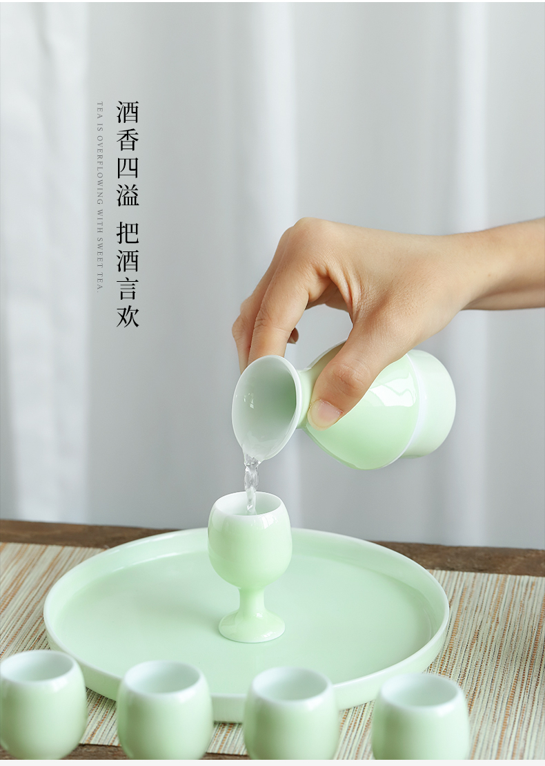 Mud seal temperature wine pot tray household archaize celadon wine hip flask glass based heating hot hip flask suit