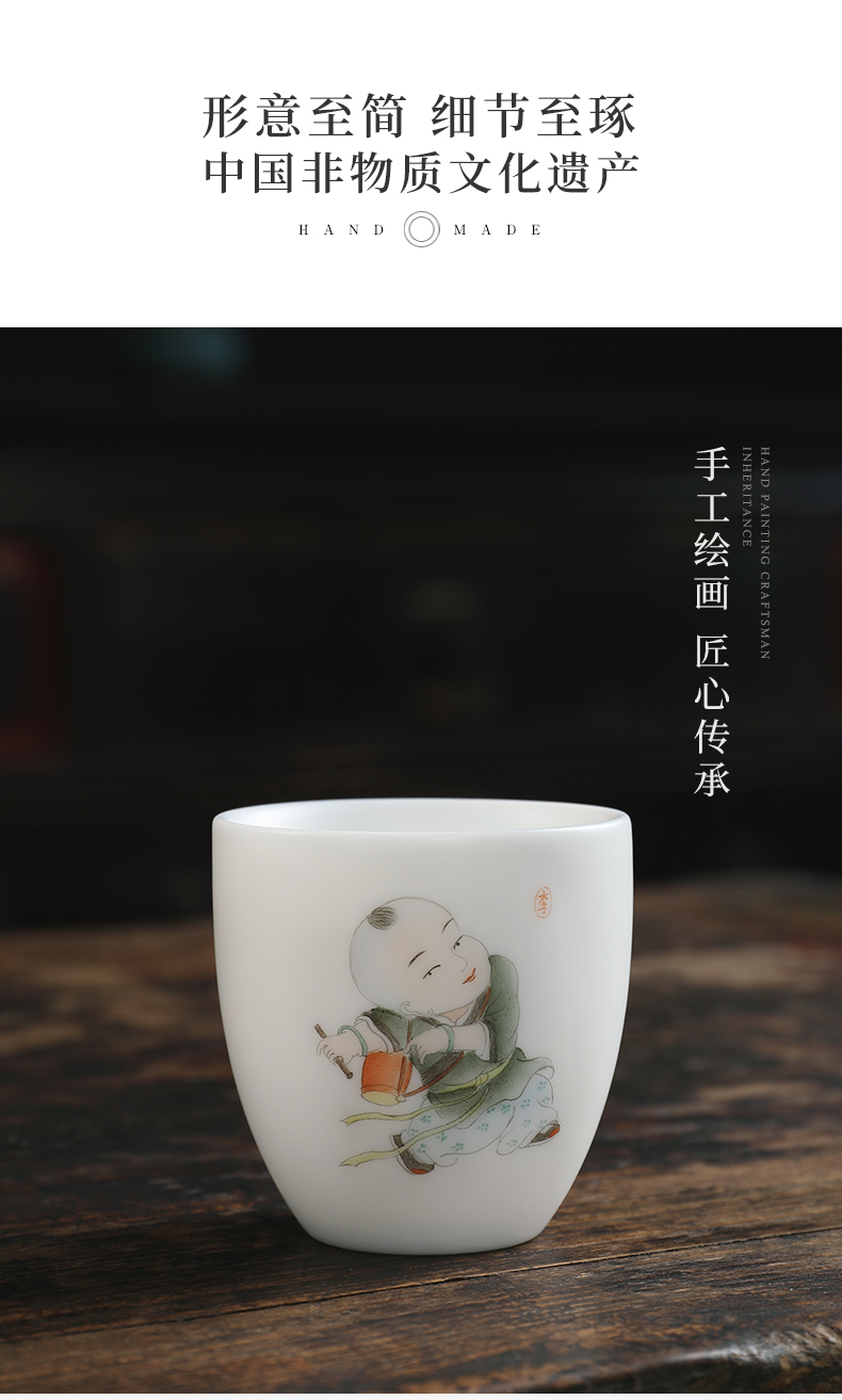 Mud seal play child sample tea cup kung fu tea set home sitting room dehua white porcelain ceramic hand - made master cup single CPU