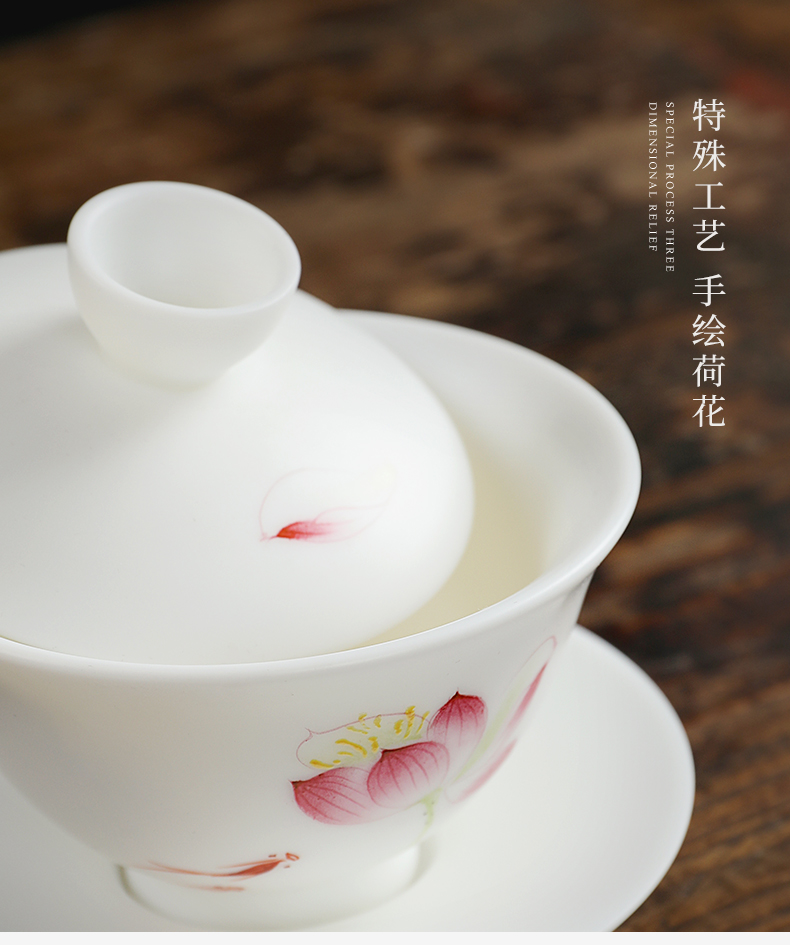 The Lotus mud seal kung fu tea set suit household contracted hand - made ceramic cups dehua white porcelain Chinese white gift boxes