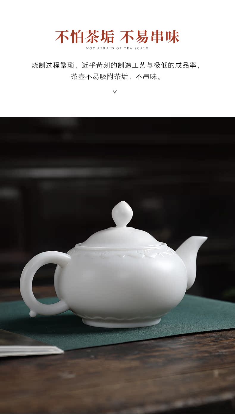 White porcelain teapot mud seal household manual auspicious pot of dehua suet jade teapot ceramic kung fu tea set gift boxes