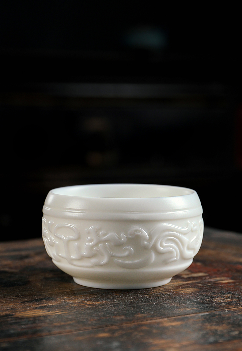 Dehua white porcelain clay seal sample tea cup master cup single CPU kung fu tea cup China the white all checking gift boxes