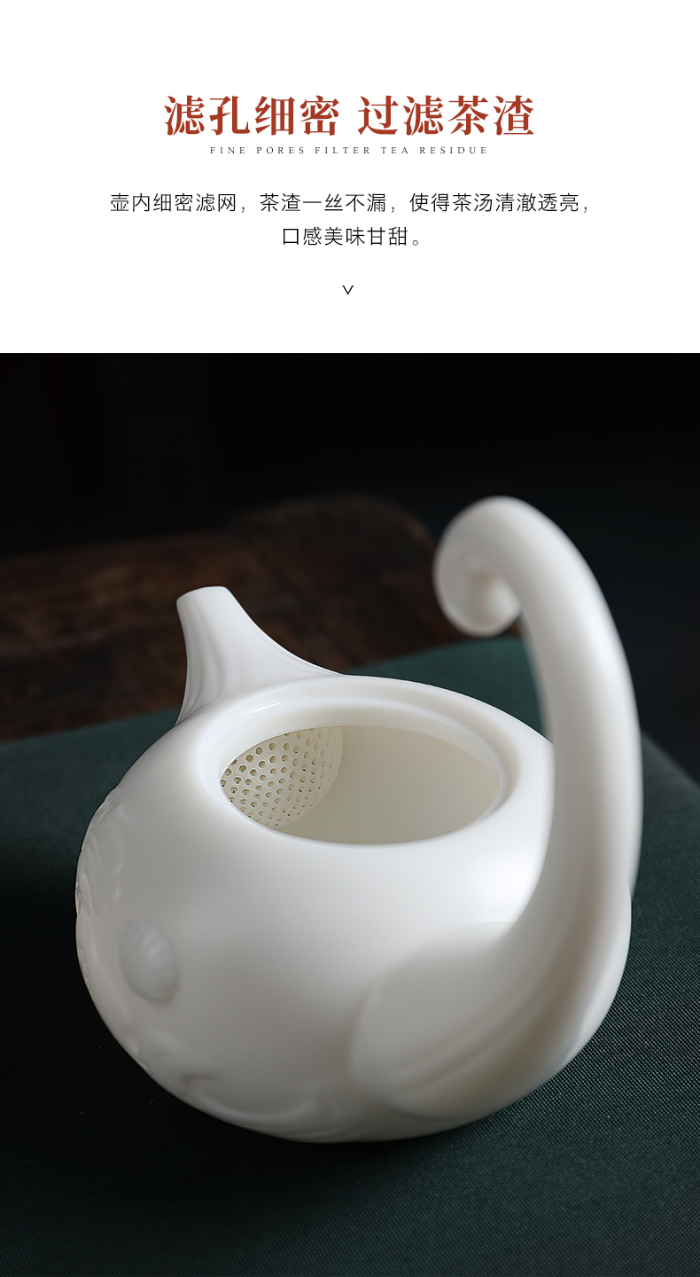 Mud seal dehua white porcelain teapot creative waves make tea pot of ceramic ware suet jade porcelain household kung fu tea set by hand