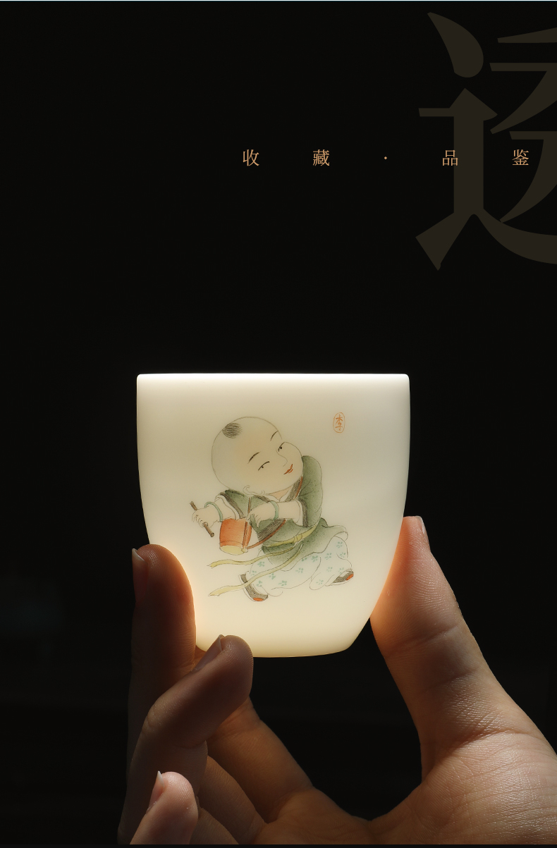 Mud seal play child sample tea cup kung fu tea set home sitting room dehua white porcelain ceramic hand - made master cup single CPU