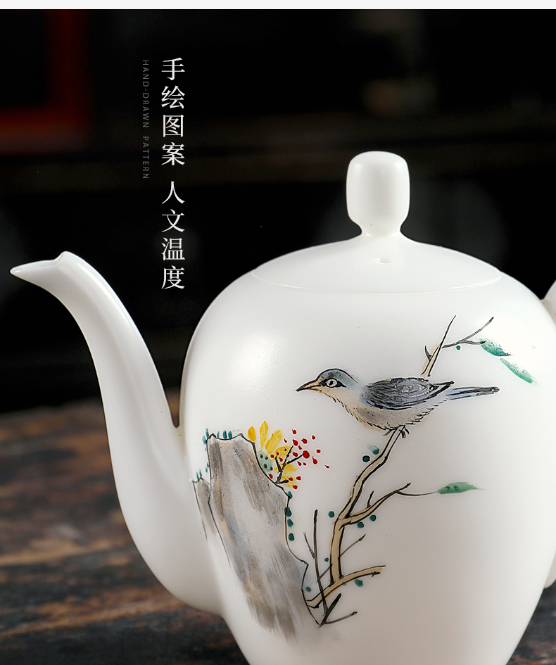 Mud seal the magpies kung fu tea set suit household contracted hand - made white porcelain teacup suet jade teapot custom gift boxes