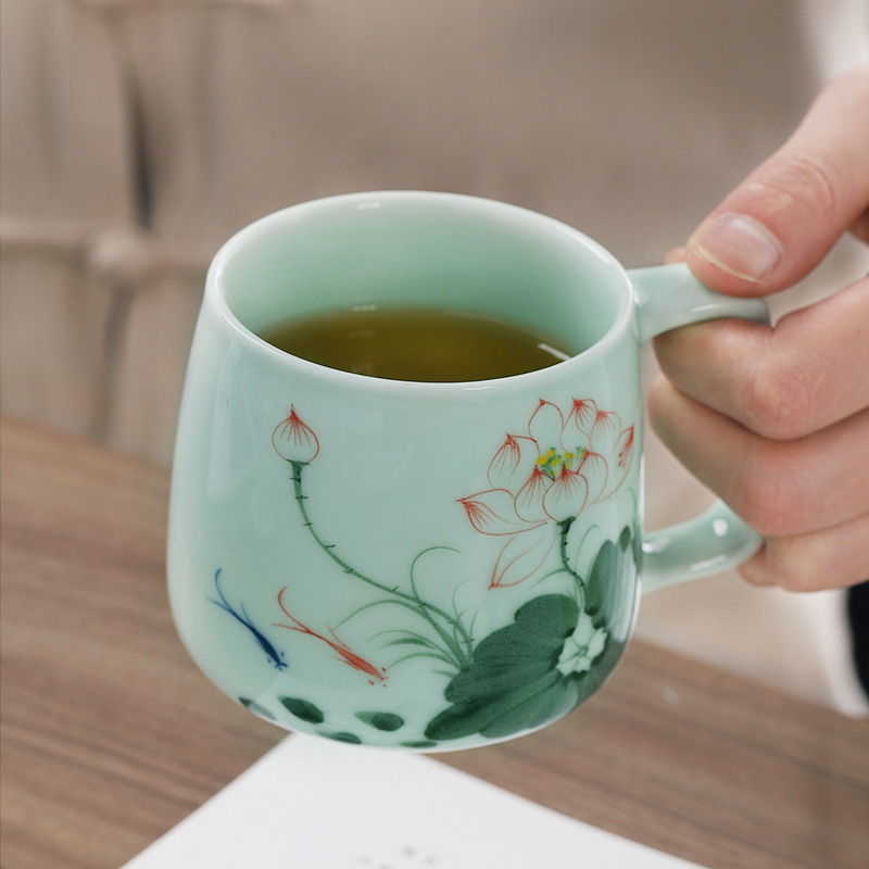 Mud seal mark cup of large capacity with cover ceramic cup filter longquan celadon teacup office personal glass tea cup