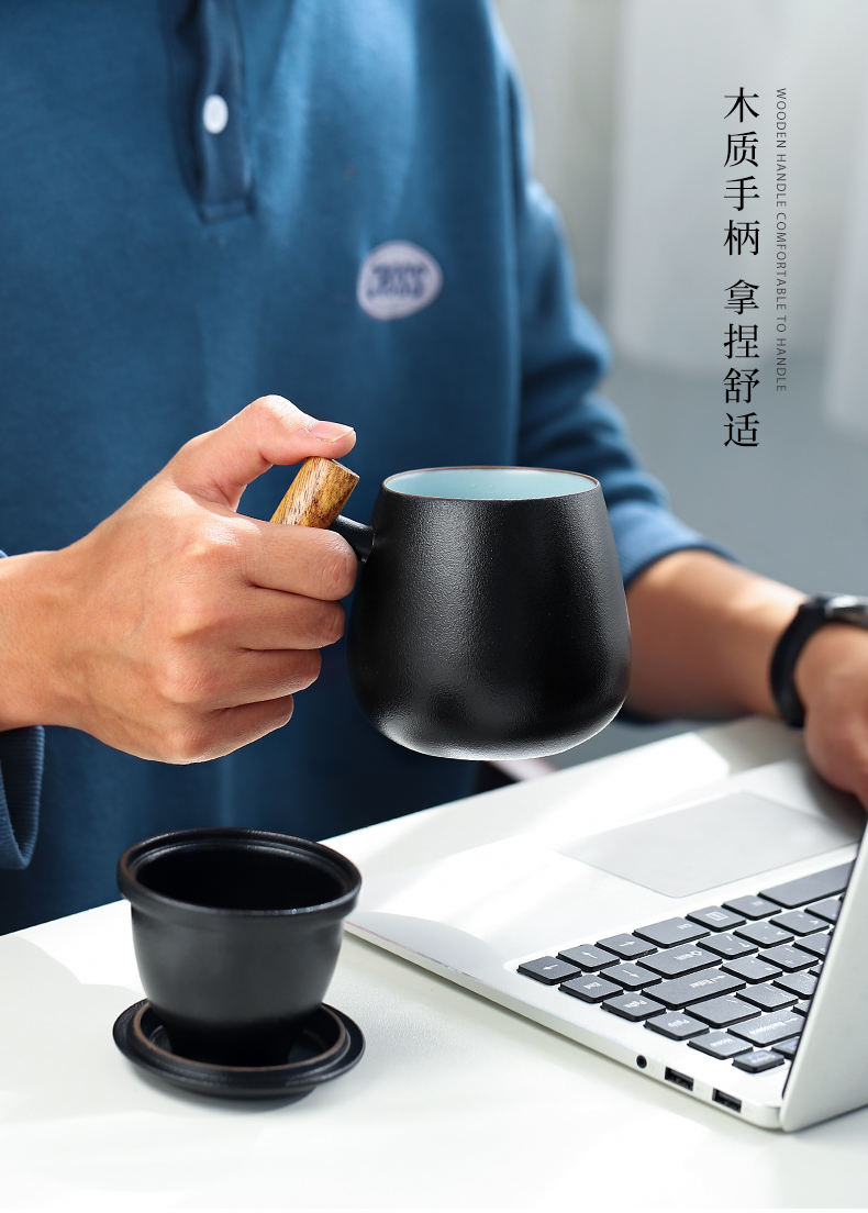 Mud seal mark cup high - capacity ceramic cup with cover filter cups office Japanese custom glass tea cup
