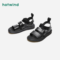 Hotwind Hot Air Sandals Mens Flat Black sandals Korean Joker 2020 Summer Fashion Casual Shoes