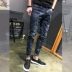 Quần jeans lỗ mùa thu nam Slim phiên bản Hàn Quốc của xu hướng quần dài nam màu đen quần dài - Quần jean