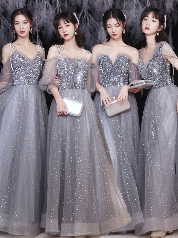 Bridesmaid Dress 2026 New Summer Gray Fairy-Like Sister Dress Best Friend Outfit Choir Performance Dress Graduation Dress for Women Bridesmaid Dress 2026 New Summer Gray Fairy-Like Sister Dress Best Friend Outfit Choir Performance Dress Graduation Dress for Women