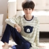 Bộ đồ ngủ bé trai mùa thu hoạt hình cotton dài tay phiên bản Hàn Quốc của cậu bé lớn 12-15 tuổi học sinh trung học cơ sở phục vụ nhà đồ pijama nam Nam giới