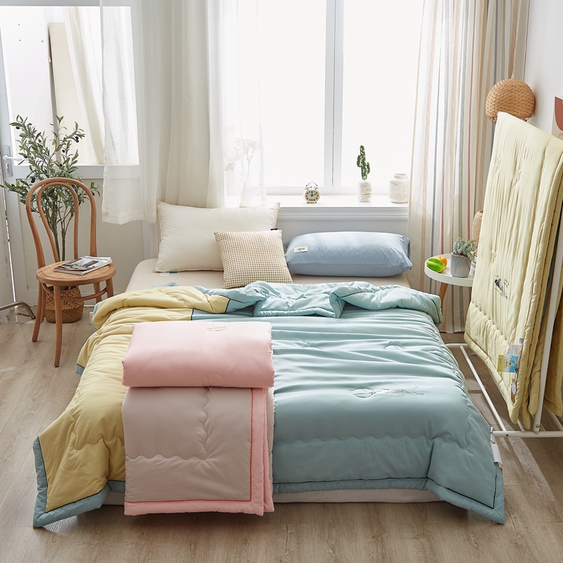 Spring Autumn Season Air Conditioning Quilted By Thin Cotton Summer Single Biathlon Quilt Core All Season Universal Soybean Fiber Antibacterial Summer Cool Quilt