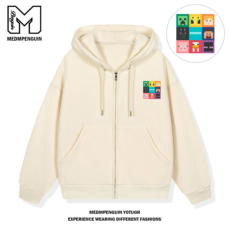 Medmpenguin Minecraft Boys' Zipper Cardigan Spring 2026 New Children's Hooded Sweatshirt Jacket