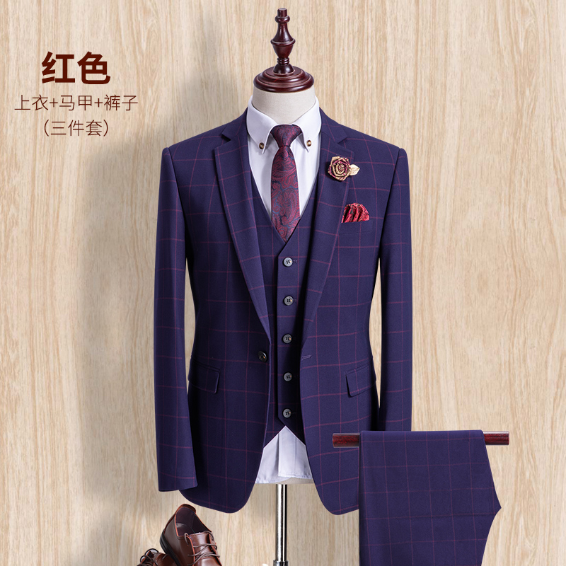 Suit phù hợp với những người đàn ông Hàn Quốc phiên bản của bộ đồ chú rể chiếc váy cưới được trang bị một ba mảnh phong cách Anh cơ thể con trai vào mùa xuân và mùa hè