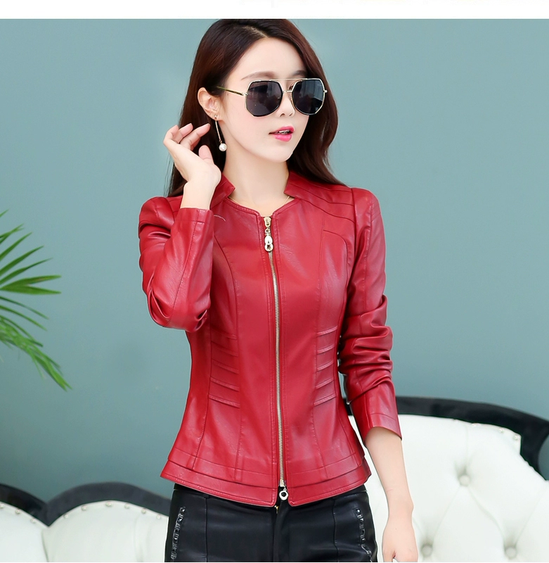 Miedaiia / Mideni Mùa xuân và mùa thu Hained Leather Women Short Hàn Quốc Kích thước lớn Áo khoác da nữ nhỏ Xu hướng áo khoác - Quần áo da