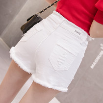 High waist denim shorts womens summer 2021 elastic stretch hole ultra-short hot pants show thin Korean version of the white tide