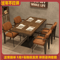 Industrial wind rectangular table western restaurant hotel solid wood dining table commercial coffee shop retro wrought iron table and chair combination