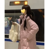 Розовый зимний пуховик с пухом, утепленная длинная толстовка с капюшоном, средней длины