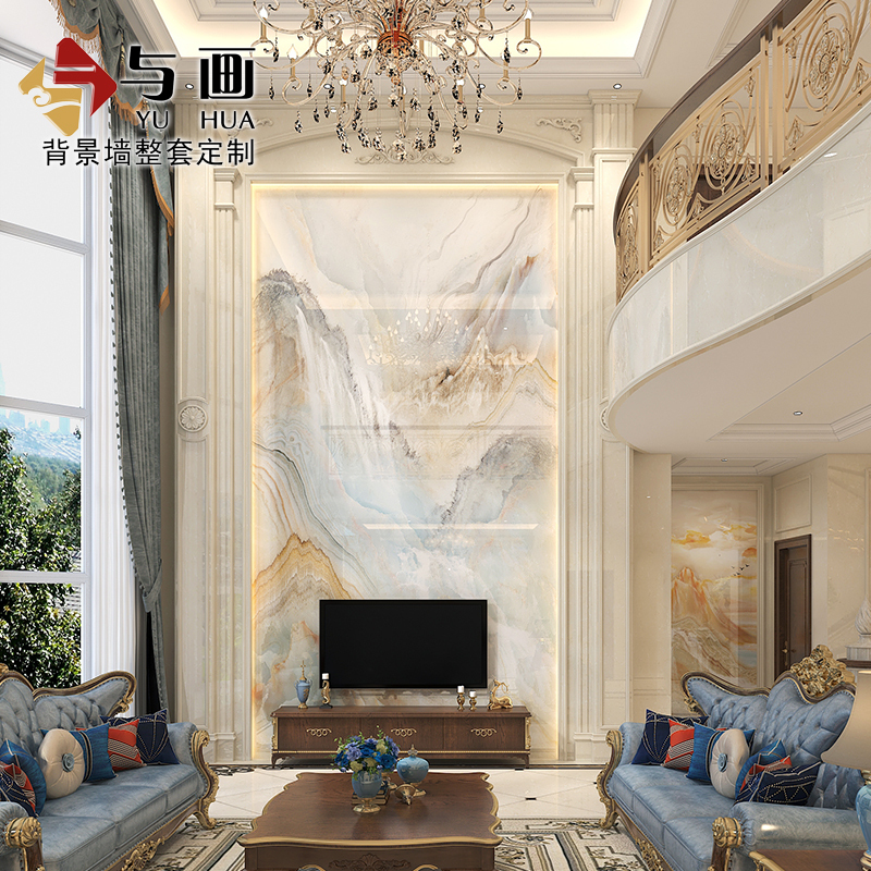 European Tv Background Wall Duplex House Empty Ceramic Tile Slate Living Room Hollow Film and Television Wall Marble Roman Column