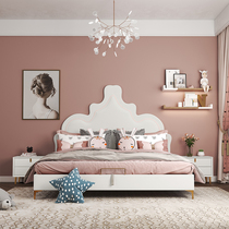 The Nordic white zhen leather bed 1 8 meters master nuptial bed light luxury double wood bed modern minimalist Princess chu wu chuang