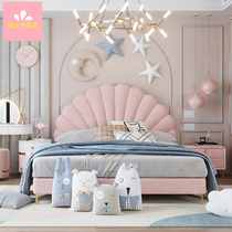 Nordic childrens bed dream princess girl daughter girl heart bed pink fabric girl bedroom bed 1 2 meters 1 5