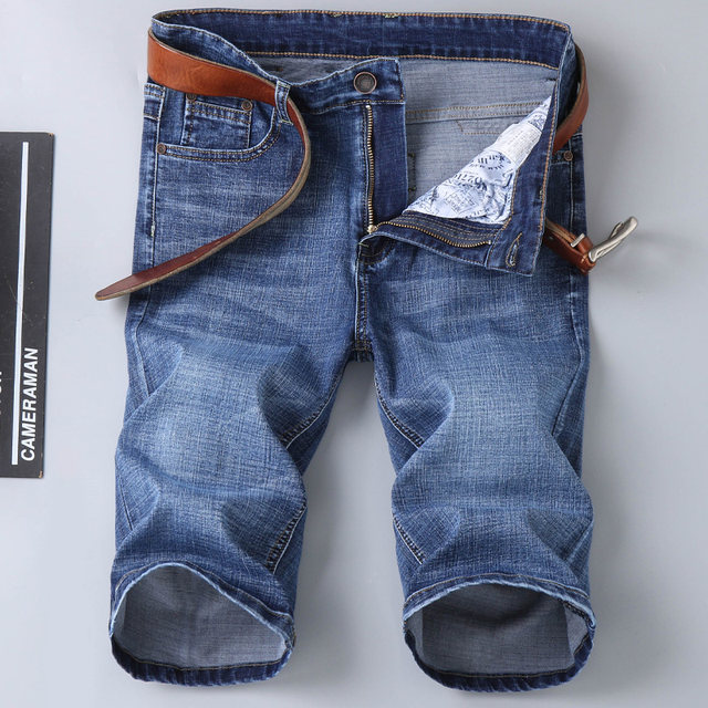 Summer denim shorts men's 5-point pants stretch loose straight 7-point pants 2023 new men's Slim fit