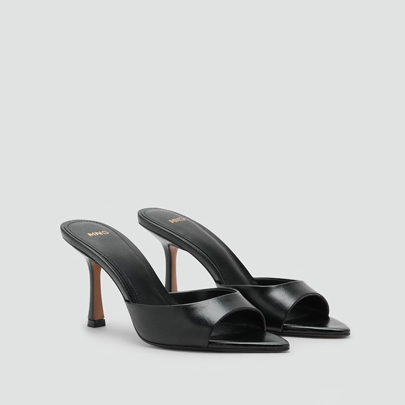 Mango Women's Summer Slippers 2025 New Patent Leather Pointed Toe High-Heeled Sandals Women's Stiletto Slip-On Sandals