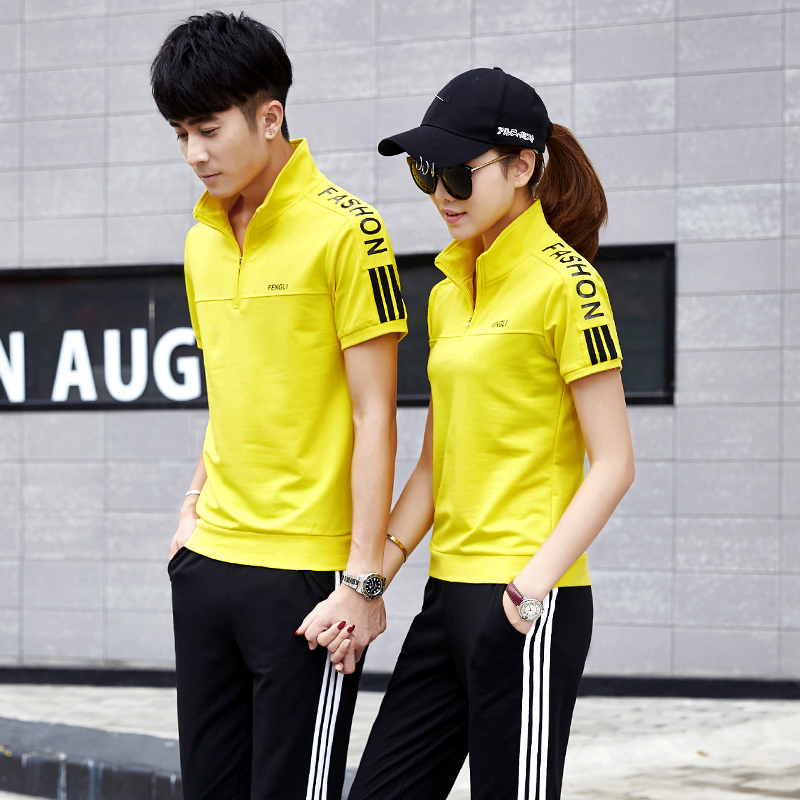 Summer Season New Men's Stand-Up Collar Short-Sleeved Long Pants Plus Size Group Striped Couple Running Casual Sportswear Set Summer Season New Men's Stand-Up Collar Short-Sleeved Long Pants Plus Size Group Striped Couple Running Casual Sportswear Set