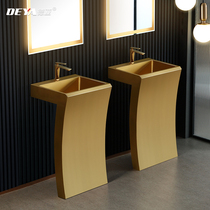 Golden light luxury stainless steel sink one-in-one column washbasin bar hotel floor-standing wash basin