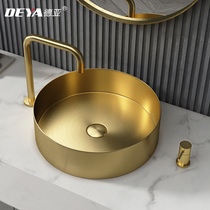 Golden round stainless steel table basin thin side light luxury wash basin single basin bar bathroom integrated art Basin