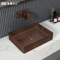 Taiwan Basin light luxury wind stainless steel red copper square table wash basin hotel bar bathroom basin art Basin